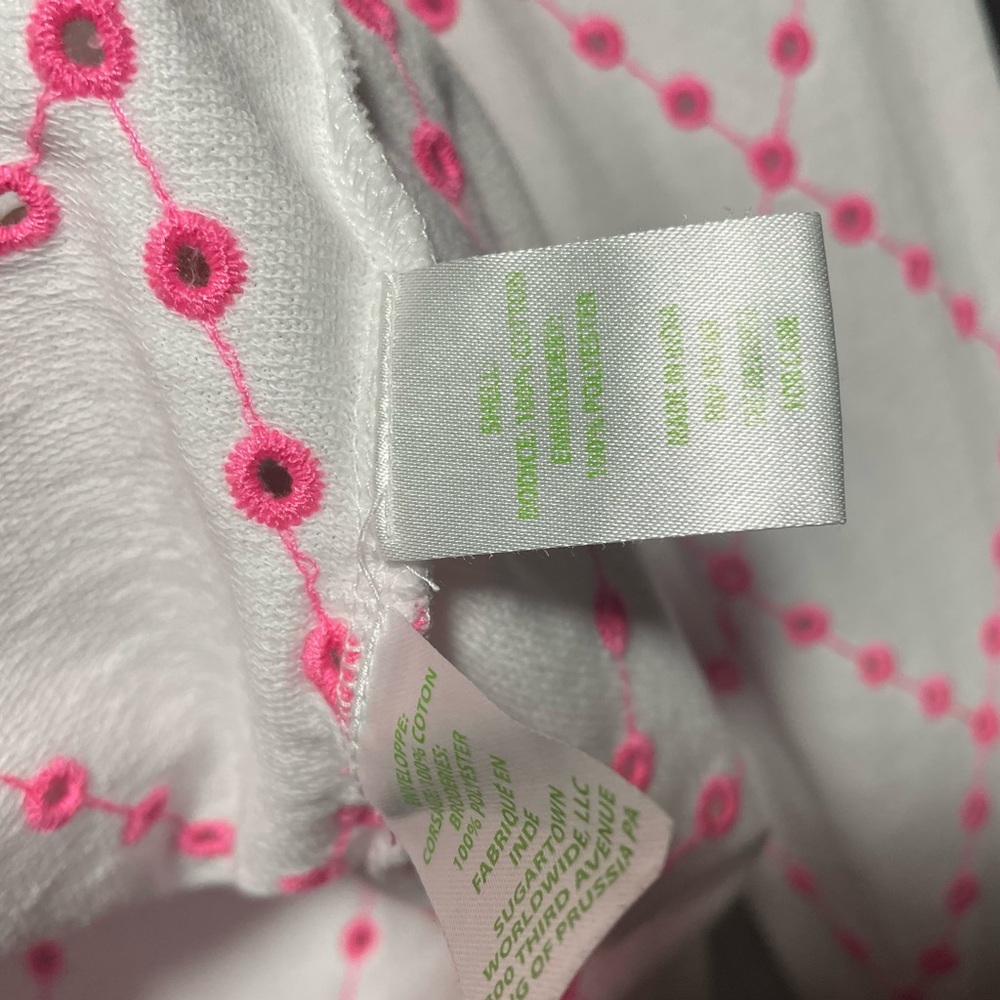 Lilly Pulitzer Jansen Eyelet Sweatshirt Prosecco Pink Oversized Diamond Knit Xs - Picture 5 of 6